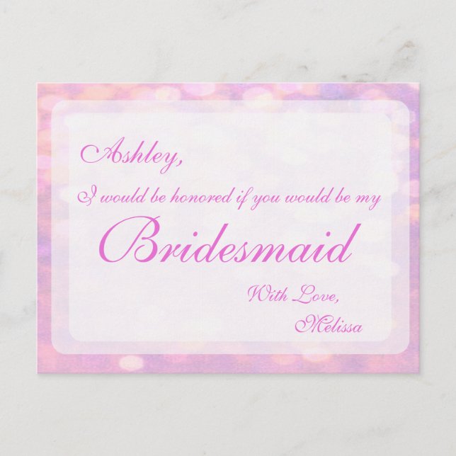 Postal Pink Bokeh | Bridesmaid (Anverso)