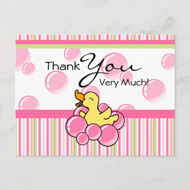Postal Pink Bubble Ducky Gracias Cartas (Anverso)