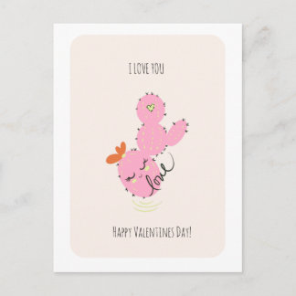 Postal Pink Cactus Doodle Valentines Day Postcard