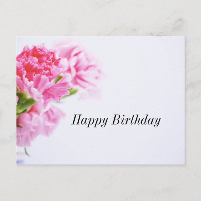 Postal Pink Carnation Flower Happy Birday Postcard (Anverso)