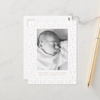 Postal Pink Confetti Baby Birth Announcement Postcard