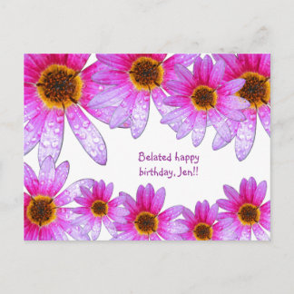 Postal Pink Daisy Belated Happy Birthday Jen Postcard