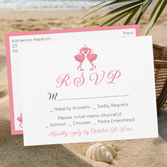 Postal Pink Flamingo Tropical Hawaiian Beach Wedding RSVP (Subido por el creador)