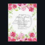 Postal Pink Floral 40th Birthday Party Invitation<br><div class="desc">Hermosa acuarela rosa floral 40 cumpleaños invitación postal</div>