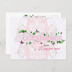 Postal Pink Floral Felicitaciones texto Postcard
