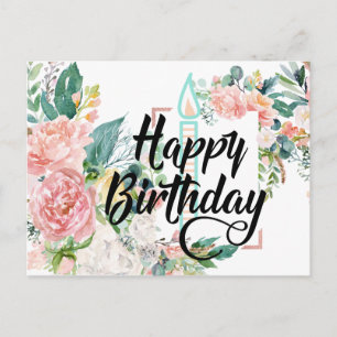 Postal Pink Floral Happy Birday