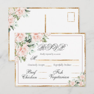Postal Pink Floral Watercolor Gold Elegant RSVP