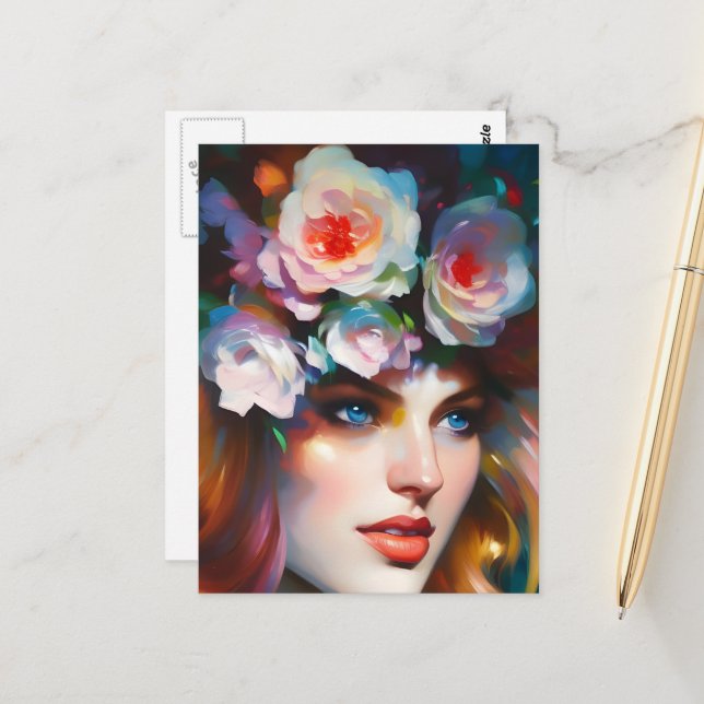 Postal Pink Flowers in her Hair (Anverso/Reverso In Situ)