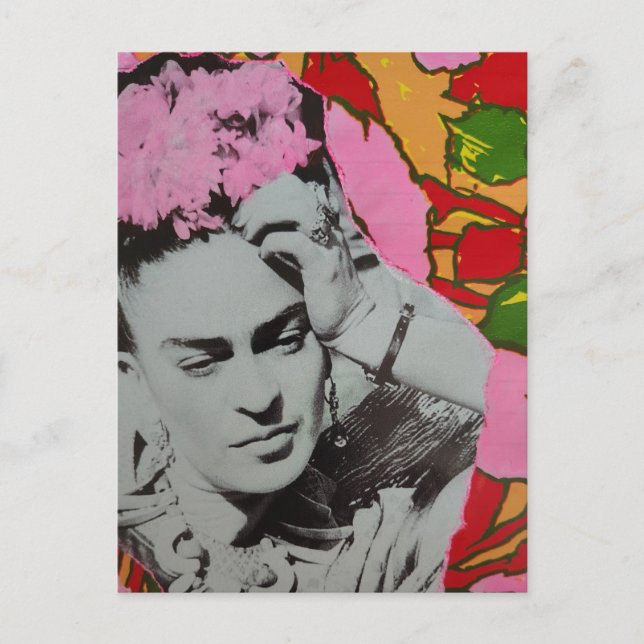 Postal Pink Flowers in Her Hair Mixed Media Collage (Anverso)