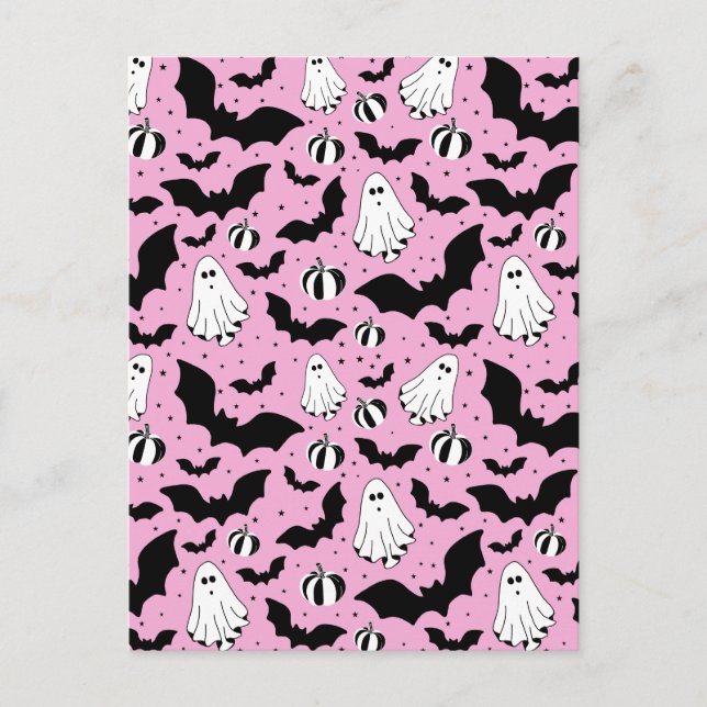 Postal Pink ghosts, bats and pumpkins (Anverso)