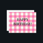 Postal Pink Gingham Plaid Cottagecore<br><div class="desc">Tendencia de picnic de primavera moderna,  con un patrón de tartán de chapa de gingham en colores rosados y blancos cálidos.</div>