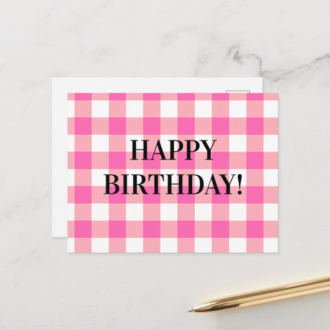 Postal Pink Gingham Plaid Cottagecore (Anverso/Reverso In Situ)