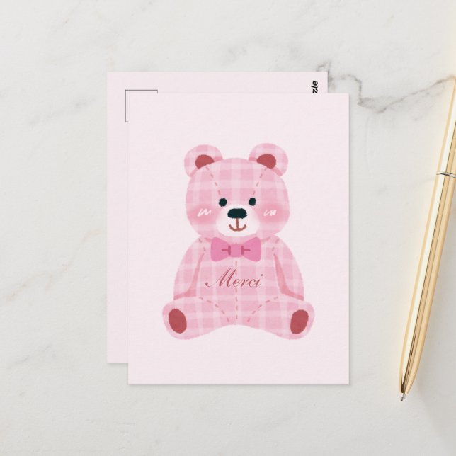 Postal Pink Gingham Teddy (Anverso/Reverso In Situ)