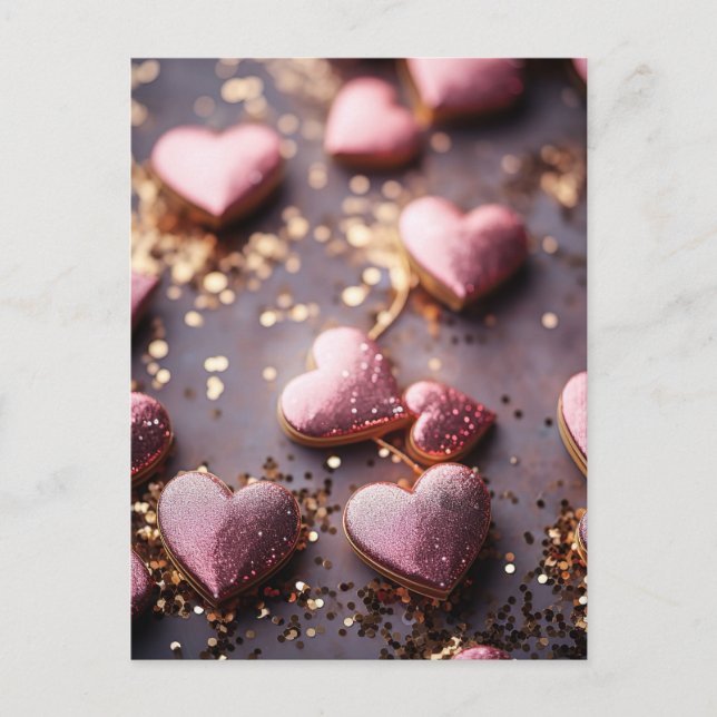 Postal pink glitter hearts for valentine`s day (Anverso)