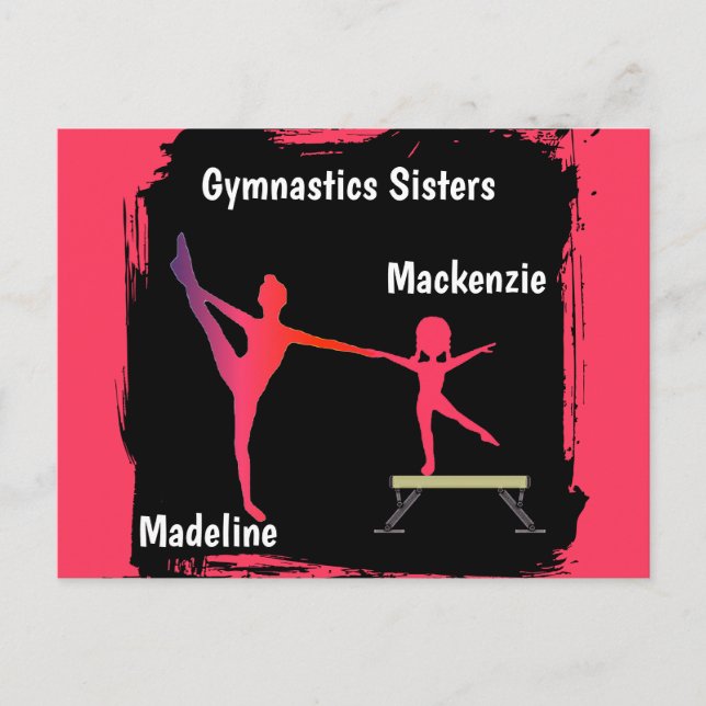 Postal Pink Grunge Gymnastics Sisters Name Art Postcard (Anverso)