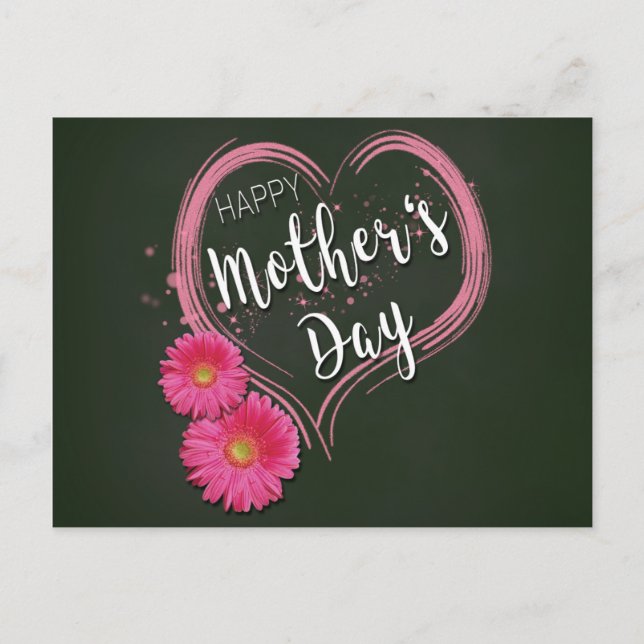 Postal Pink Heart Flores Día de la Madre - Postcard (Anverso)