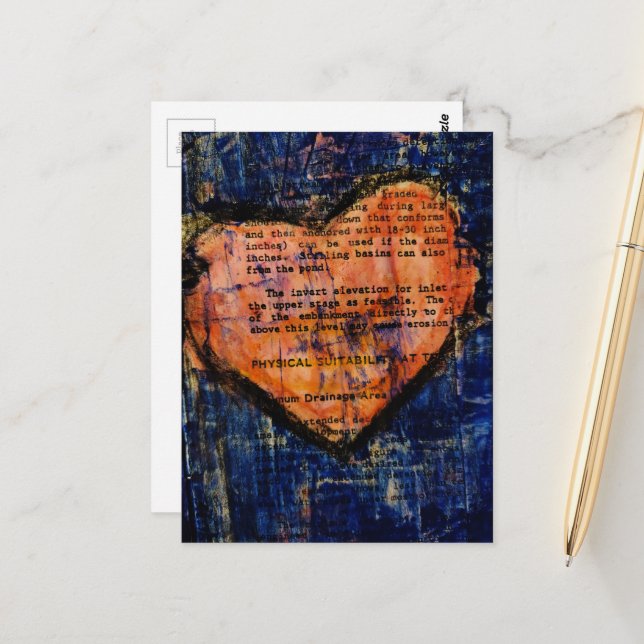 Postal Pink Heart Mixed Media Collage (Anverso/Reverso In Situ)