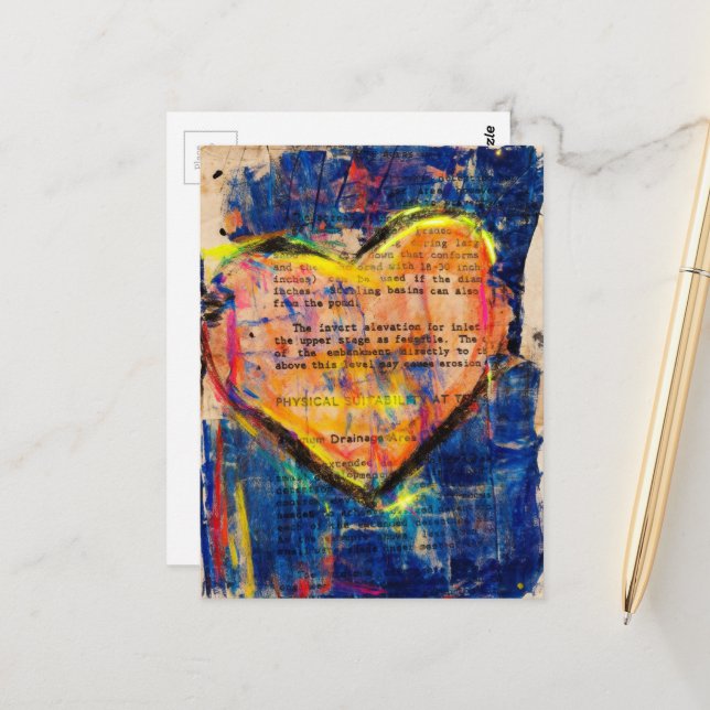 Postal Pink Heart Mixed Media Collage (Anverso/Reverso In Situ)