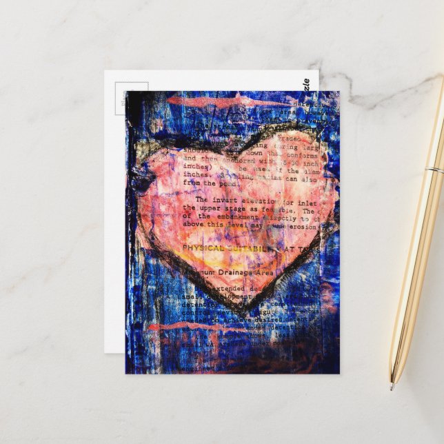 Postal Pink Heart Mixed Media Collage (Anverso/Reverso In Situ)