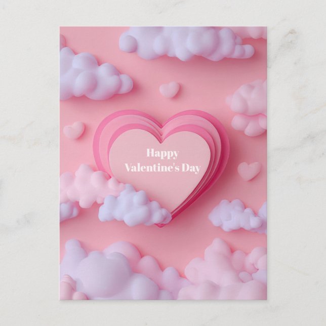Postal Pink Heart Papercut Valentine`s Day Card  (Anverso)