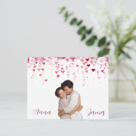 Postal Pink Hearts Valentine's Day Card Custom Photo