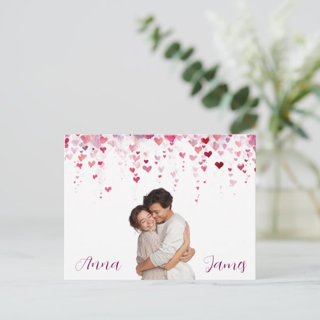 Postal Pink Hearts Valentine's Day Card Custom Photo (Anverso de pie)