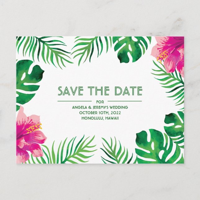 Postal Pink Hibiscus Tropical Save the Date (Anverso)