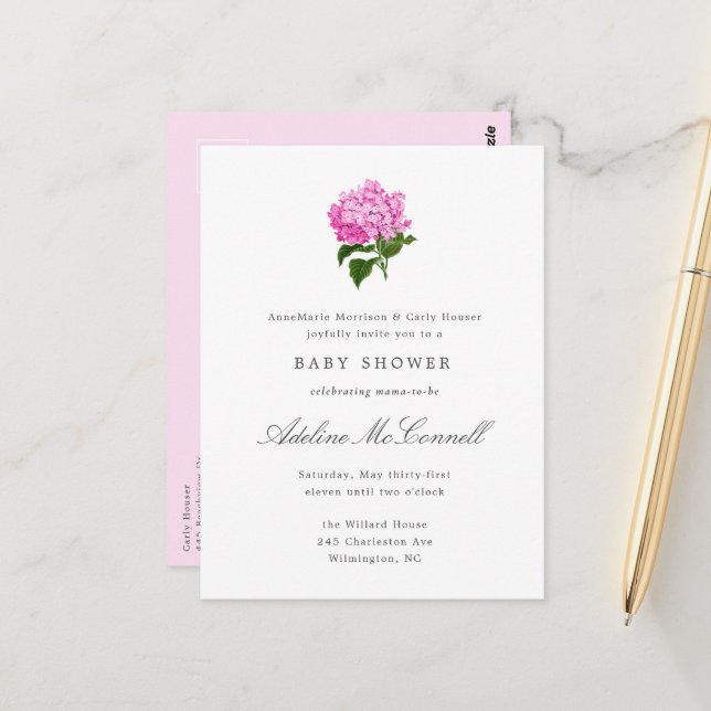 Postal Pink Hydrangea Grandmillennial Baby Shower (Anverso/Reverso In Situ)