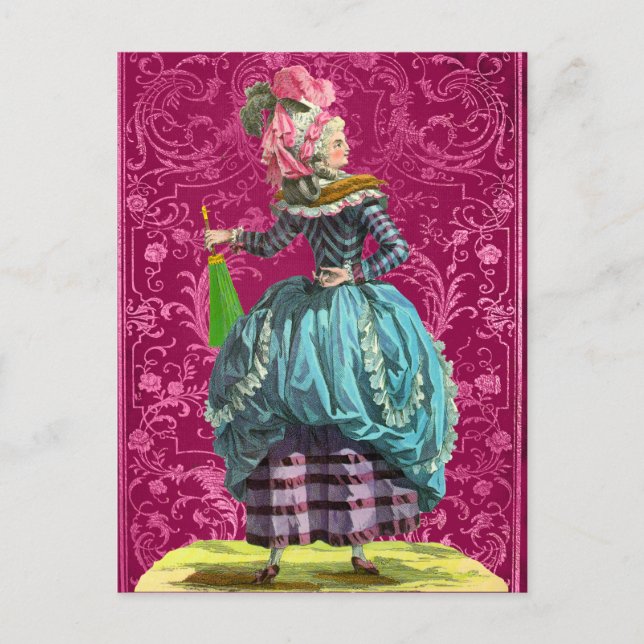 Postal Pink Marie Antoinette Bonjour Amistad Saludo (Anverso)