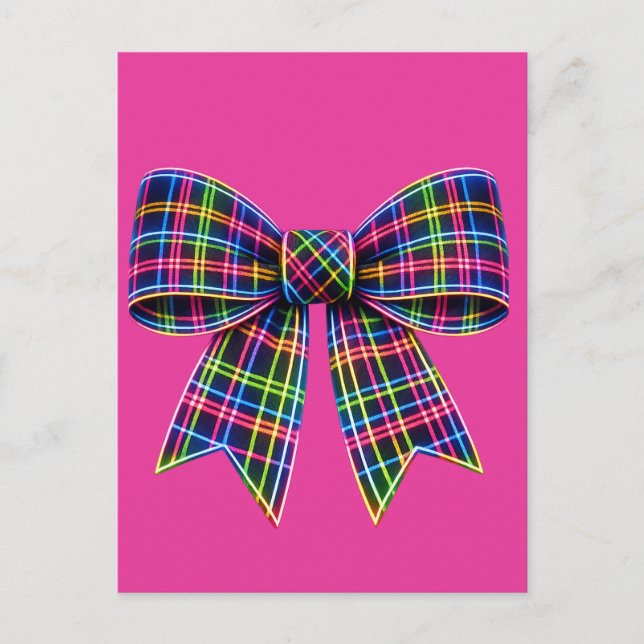 Postal Pink Neon Bow Tartan Ribbon Scottish Cute (Anverso)