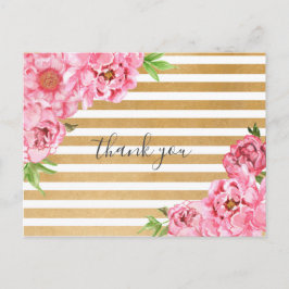 Postal Pink Peonies chica poema de ducha de bebé gracias