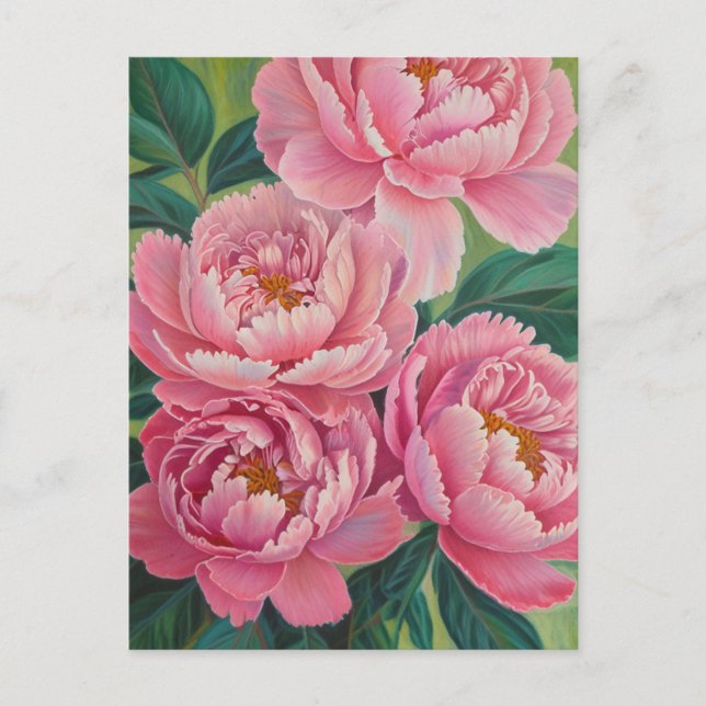 Postal Pink peonies Pastel Flor (Anverso)