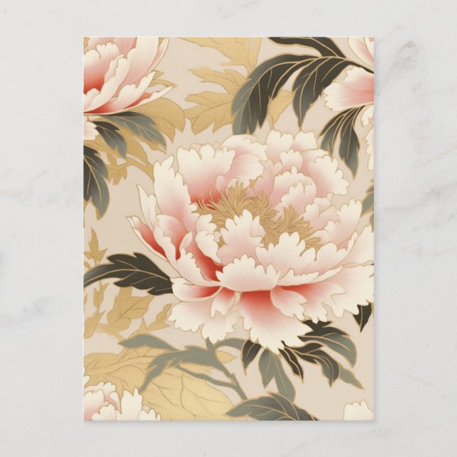 Postal Pink Peony Chiyogami (Anverso)