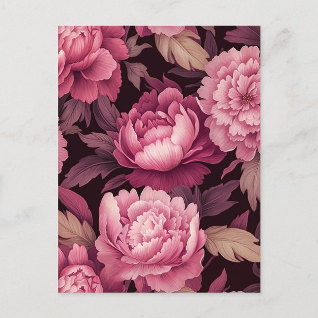 Postal pink peony flowers postcrossing card (Anverso)