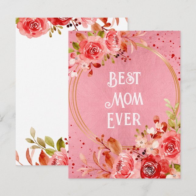 Postal Pink Peony Mejor Mamá Floral (Anverso / Reverso)