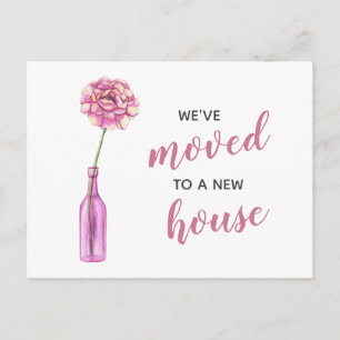 Postal Pink Peony Vase Hemos Mudado Nueva Dirección Movié