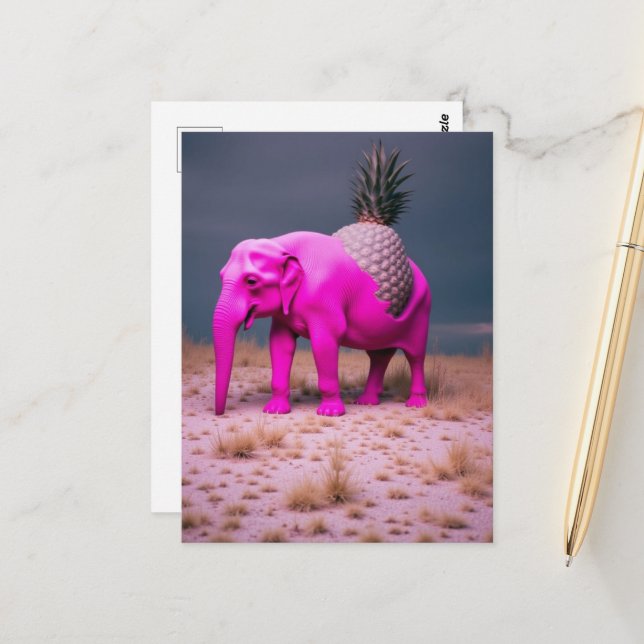 Postal Pink Pinapple Elephant Surreal (Anverso/Reverso In Situ)