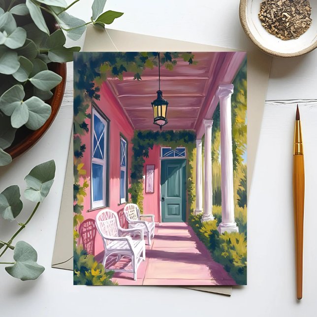 Postal Pink Porch | Botanical Deck Floral Watercolor (Subido por el creador)