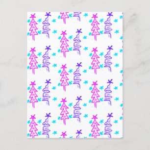 Postal Pink Purple doodle christmas de árbol estrellas de