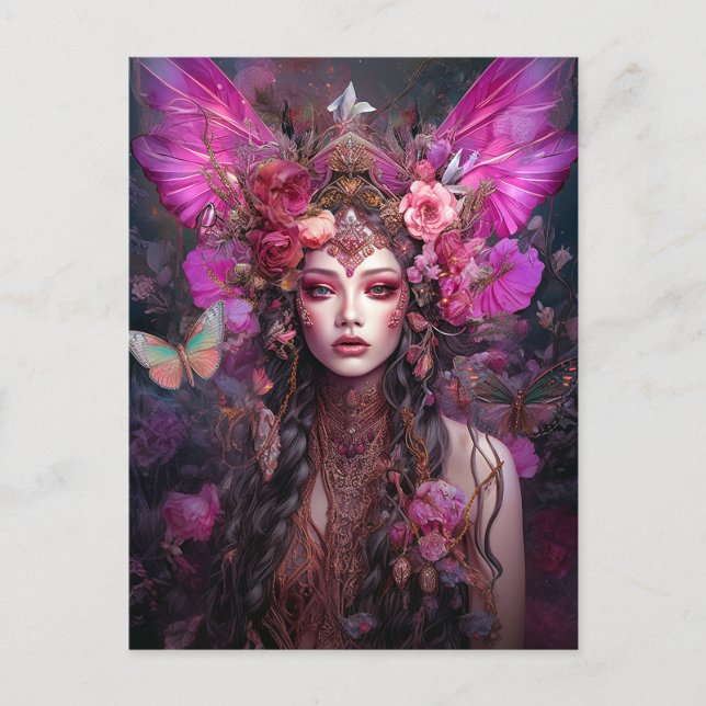 Postal Pink Purple Fairy Queen Fantasy Art (Anverso)