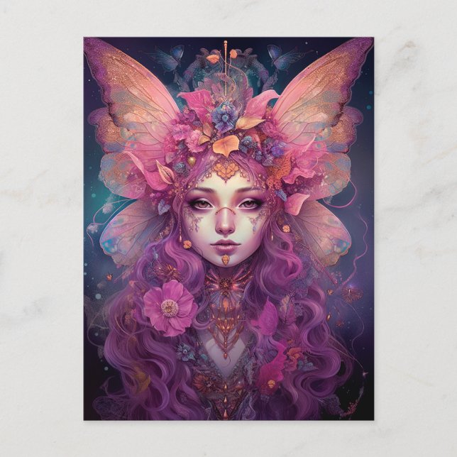 Postal Pink Purple Fairy Queen Fantasy Art (Anverso)
