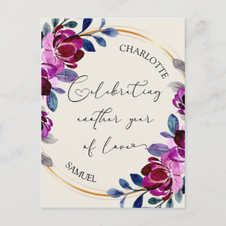 Postal Pink Purple Floral Celebrate Love Anniversary 