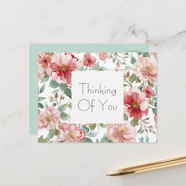 Postal Pink Red Flowers Mint   (Anverso/Reverso In Situ)