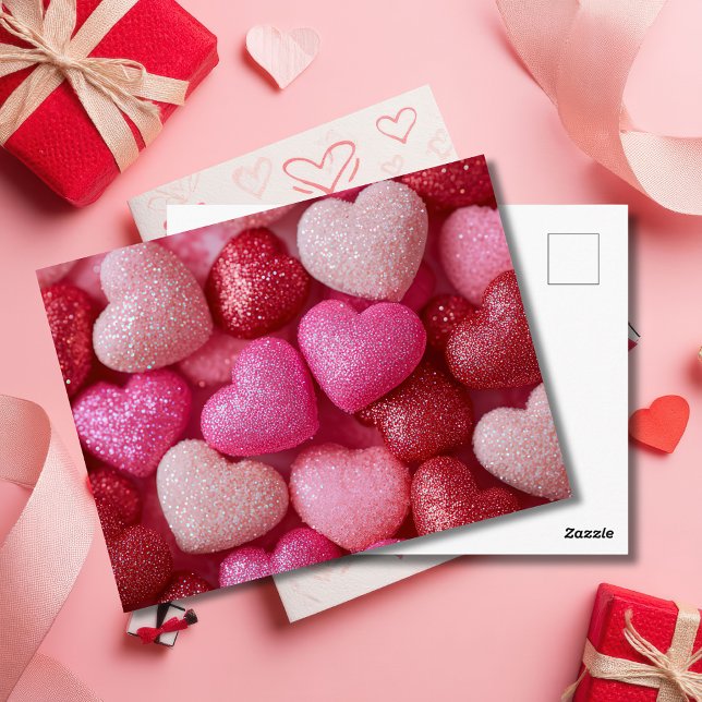 Postal Pink Red Glitter Hearts Valentine`s Day Card  (Subido por el creador)