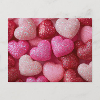 Postal Pink Red Glitter Hearts Valentine`s Day Card