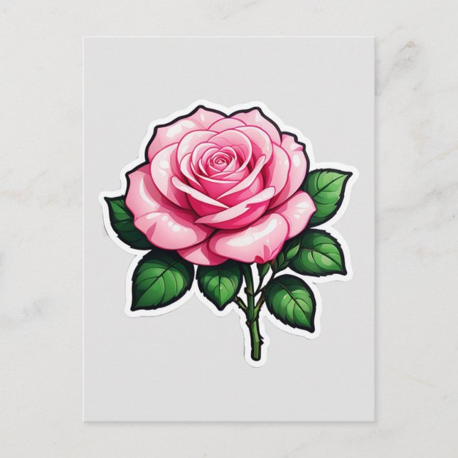 Postal Pink Rose Flower Stalk (Anverso)