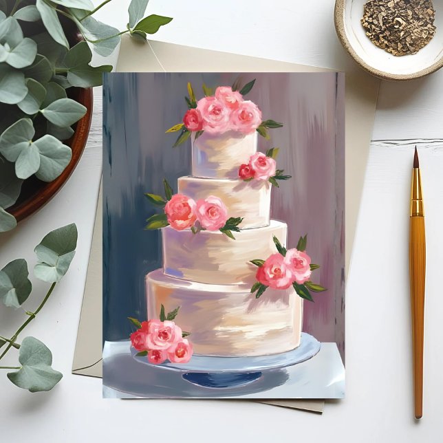 Postal Pink Rose Wedding Cake | Watercolor Wedding (Subido por el creador)