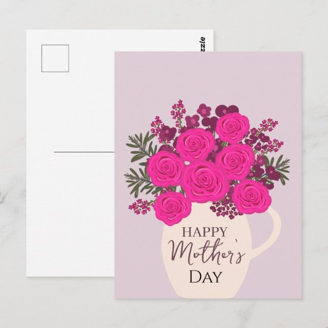 Postal Pink Roses Bouquet – Elegant Mother’s Day Floral  (Anverso / Reverso)