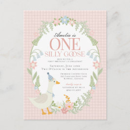Postal Pink Silly Goose Floral Gingham Primer Cumpleaños