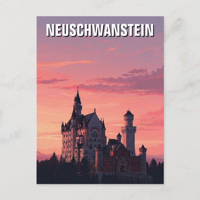 Postal Pink Sunset Neuschwanstein Castle Alemania Travel (Anverso)